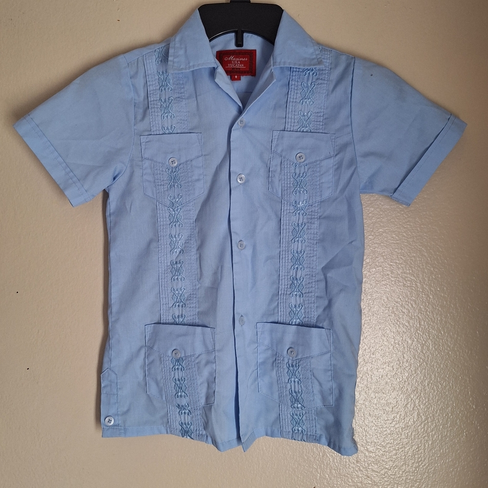 Maximos Light Blue Embroidered Button-Down Kids Shirt
